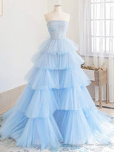 Blue High Low Tulle Prom Dresses, Blue Tulle High Low Formal Graduation Dresses